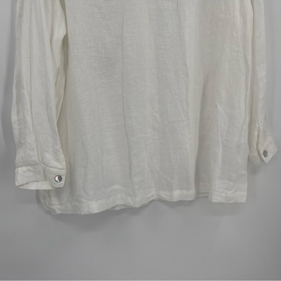 Nino Wong California Womens Size 1X Vintage Linen Button Up Top White Floral - Picture 8 of 10